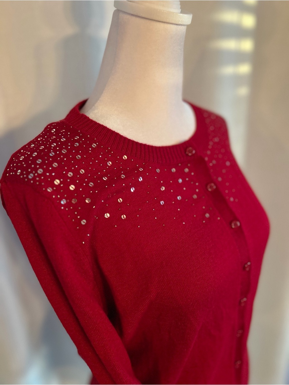 Central Park West Red Sequin-Accent Cardigan